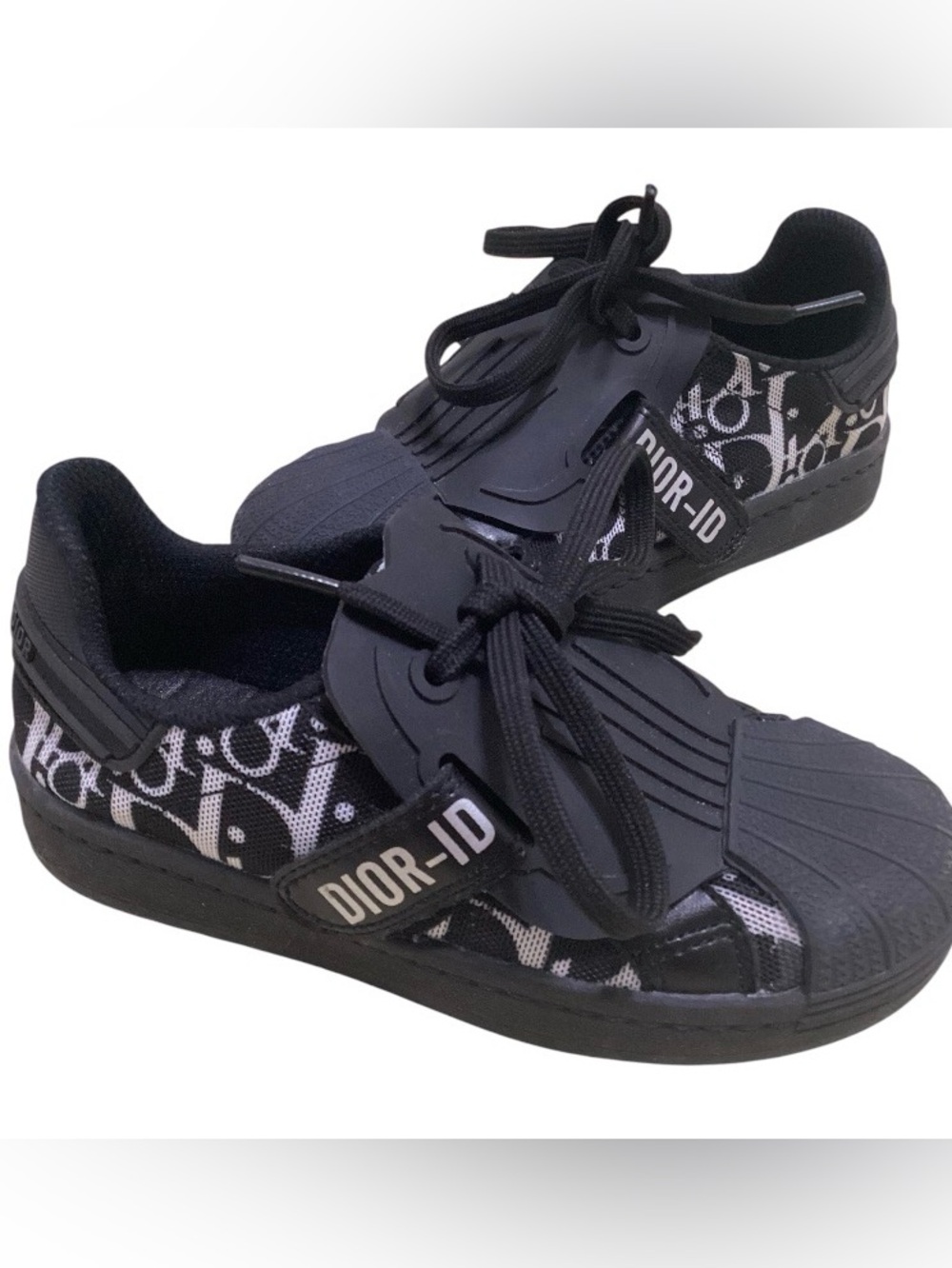 Christian Dior Kids Black and White Logo Low-Top Sneakers size 29